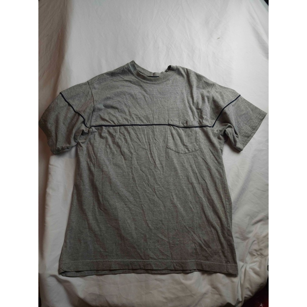 Faded Glory T-Shirt Mens Medium Grey Heather Knit Pocket Tee Stripe Normcore